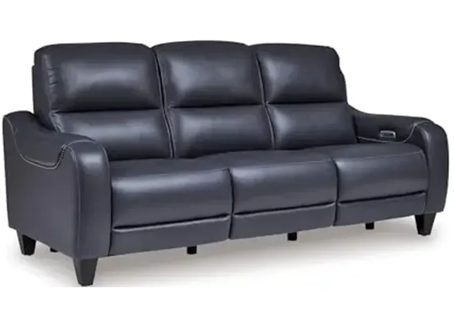 Signature Design by Ashley Mercomatic Contemporary Leather Match Wall Hugger Power Reclining Sofa with Adjustable Headrest and USB Ports, Blue-Blue