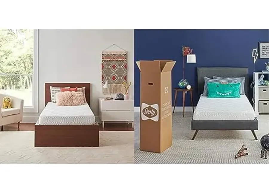 Sealy - Memory Foam Bed in a Box - 8 Inch, Medium Feel, Twin Size, CopperChill Technology, CertiPur-US Certified,White & 6" Medium-Firm Adaptive Memory Foam Mattress with CopperChill Technology-White