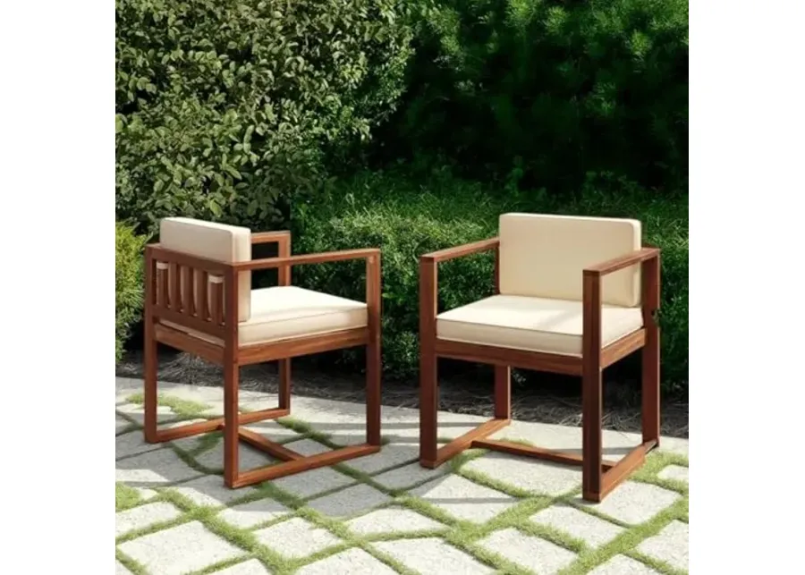 Christopher Knight Home Ourdoor Dining Chairs Set of 2, Acacia Wood Armchair, Upholstered Wooden Chairs, Accent Chair with Cushions, Wood Dining Chair for Garden, Balcony, Teak+Beige-Teak+beige