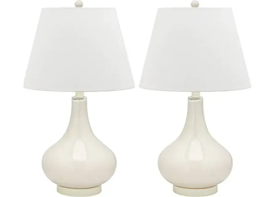SAFAVIEH Lighting Collection Amy Modern Contemporary White Gourd Glass 24-inch Bedroom Living Room Home Office Desk Nightstand Table Lamp Set of 2 (LED Bulbs Included)-White - Set of 2
