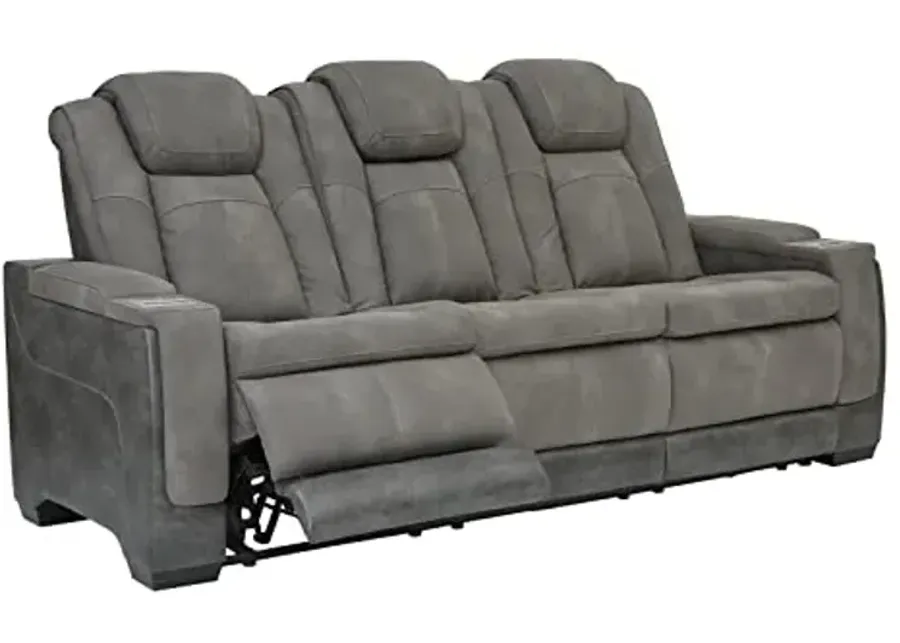 Signature Design by Ashley Next-Gen DuraPella Modern Faux Leather Power Reclining Sofa with Adjustable Headrest, Gray-Grey