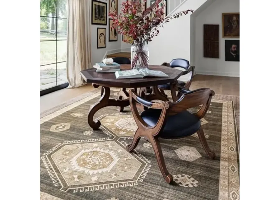 Rugs USA Taro Medallion Machine Washable Area Rug, 8x10, Dark Brown-Dark Brown