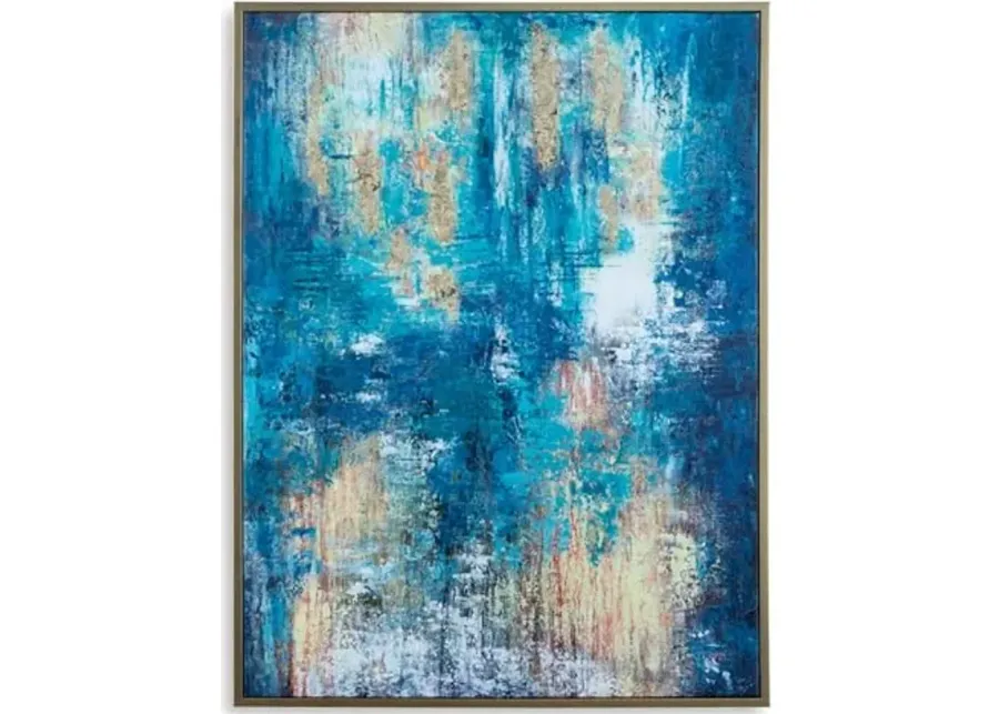 Signature Design by Ashley Scarlite Contemporary Rectangular Abstract Hand-painted Wrapped Canvas Wall Art 36 x 48 Inches, Blue & Yellow-35.43