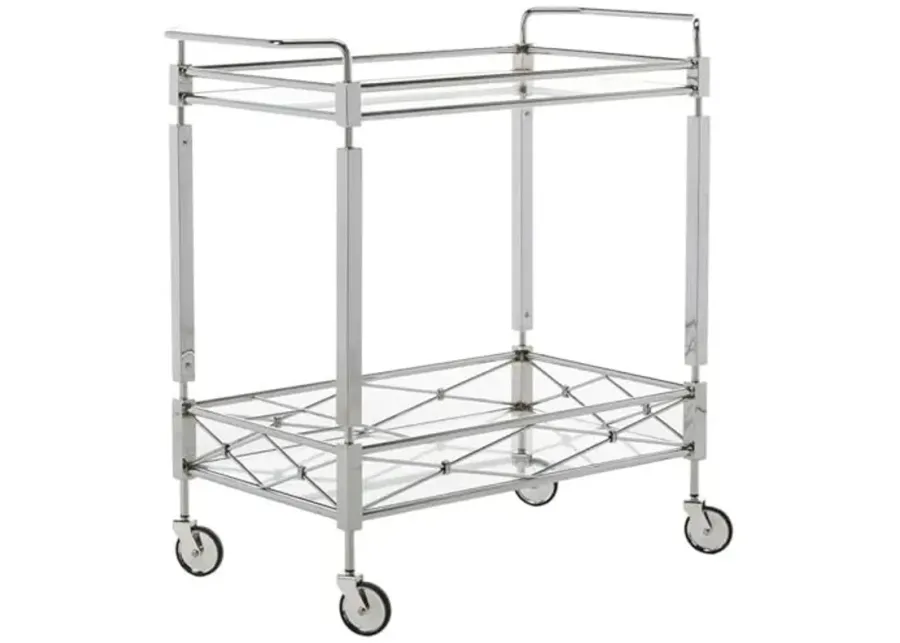 Safavieh Home Collection Ingrid Chrome and Tempered Glass 2-Tier Rectangle Bar Cart-32