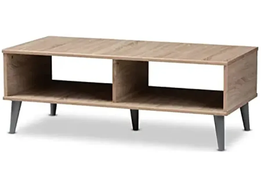 Baxton Studio Pierre Mid-Century Modern Oak and Light Grey Finished Wood Coffee Table-Oak Brown, dark Grey