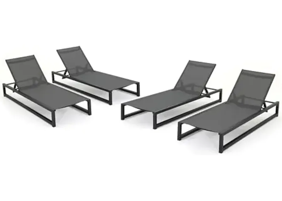 Christopher Knight Home Modesta Outdoor Black Finished Aluminum Framed Chaise Lounge with Grey Mesh Body (Set of 4)-Black + Gray