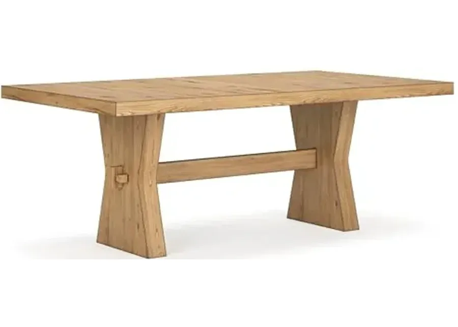 Signature Design by Ashley Galliden Farmhouse Dining Table with Extra-Thick Tabletop and Trestle Base, Light Brown-Light Brown