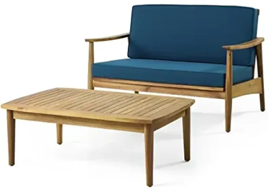 Christopher Knight Home CHRISTOPER KNIGHT HOME Willowbrook Outdoor 2pc Chat Set - Acacia Wood - Teak-Teak Finish, Dark Teal