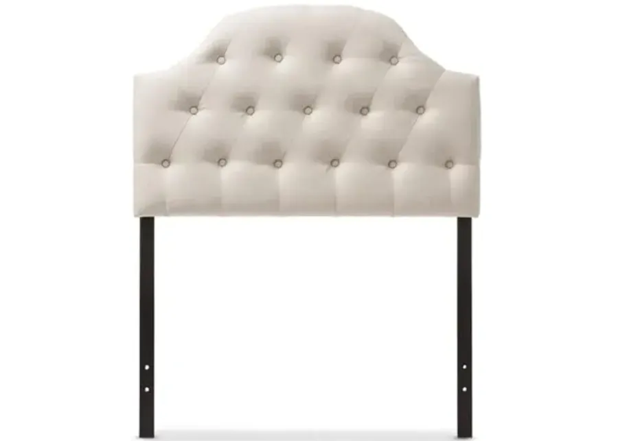 Baxton Studio Morris Modern and Contemporary Fabric Upholstered Button-Tufted Scalloped Headboard Beige/Twin/Contemporary-Beige