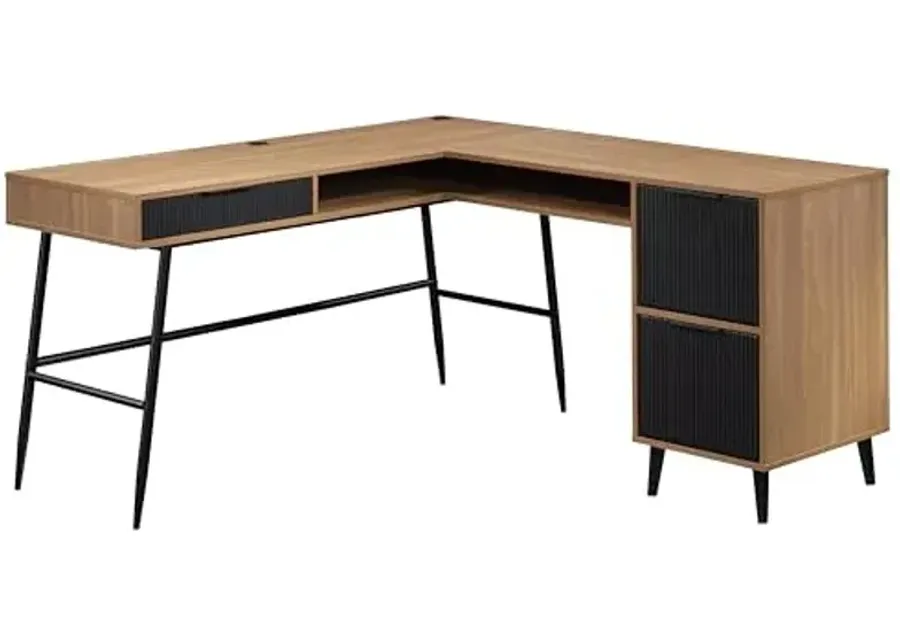 Sauder Ambleside Modern L-Shaped Desk, Serene Walnut Finish-Serene Walnut Finish