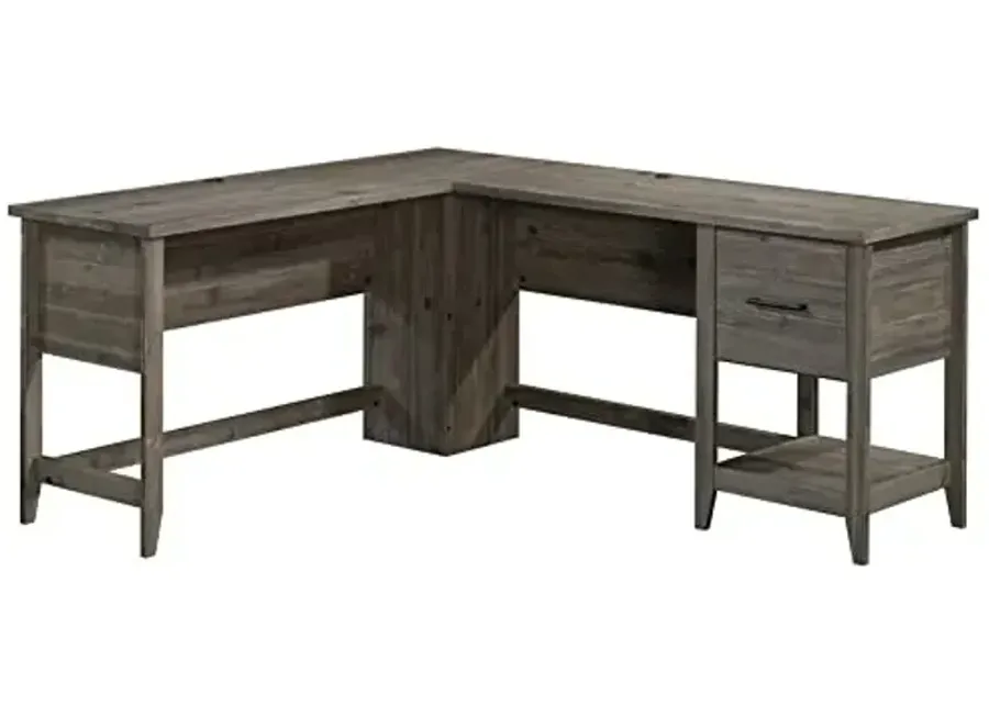 Sauder Summit Station L-Shaped Corner Home Office Desk with Drawer and Open Storage Shelf, in Pebble Pine-Pebble Pine
