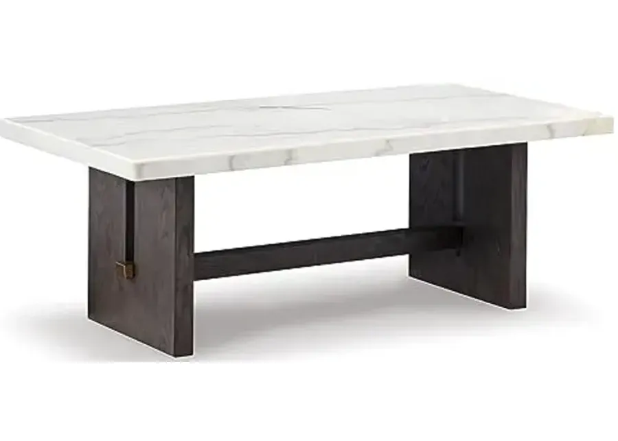 Signature Design by Ashley Burkhaus Traditional Rectangular Coffee Table with Marble Tabletop, Dark Brown & White-Dark Brown & White
