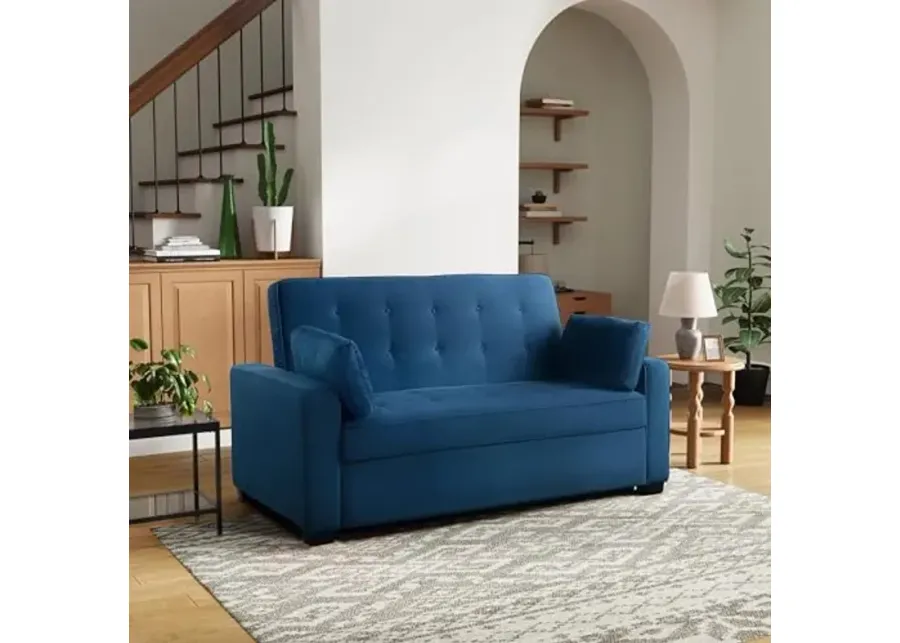 Serta Ainsley 66.5" Convertible Sleeper Loveseat, Full Size, Dreamcoil Comfort, Soft Velvet Fabric, Navy-Navy Blue