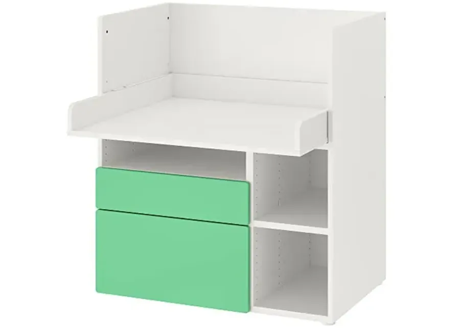 Ikea SMèSTAD desk, 90x79x100 cm, white green/with 2 drawers-White, Green