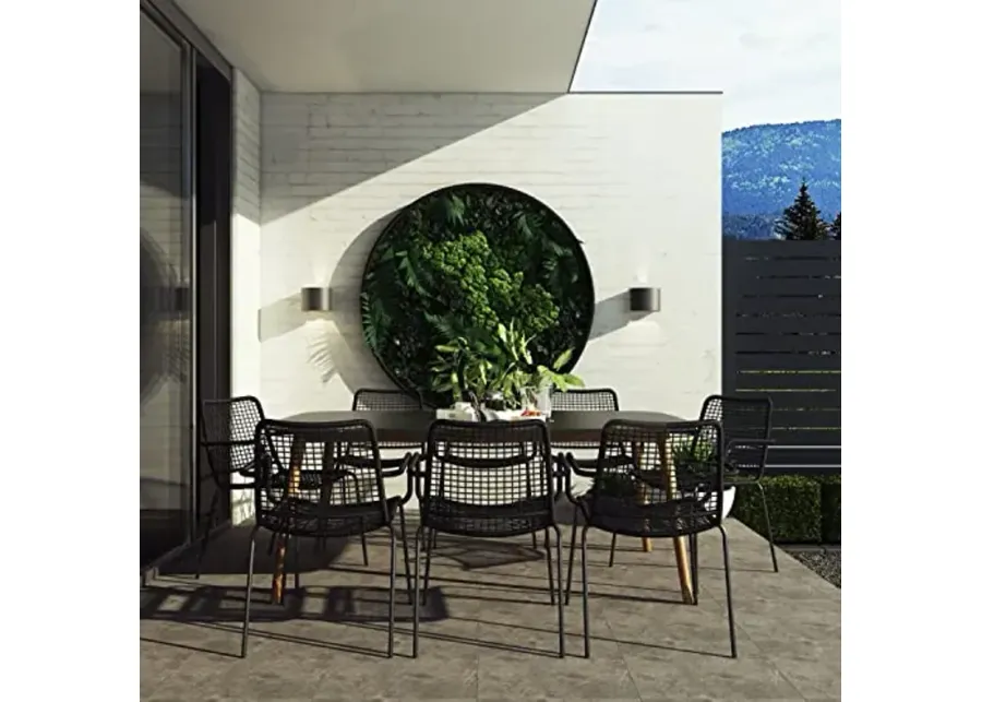 Amazonia Gales 9-Piece Outdoor Rectangular Dining Table Set | Eucalyptus Wood | Ideal for Patio and Indoors, Black-Black