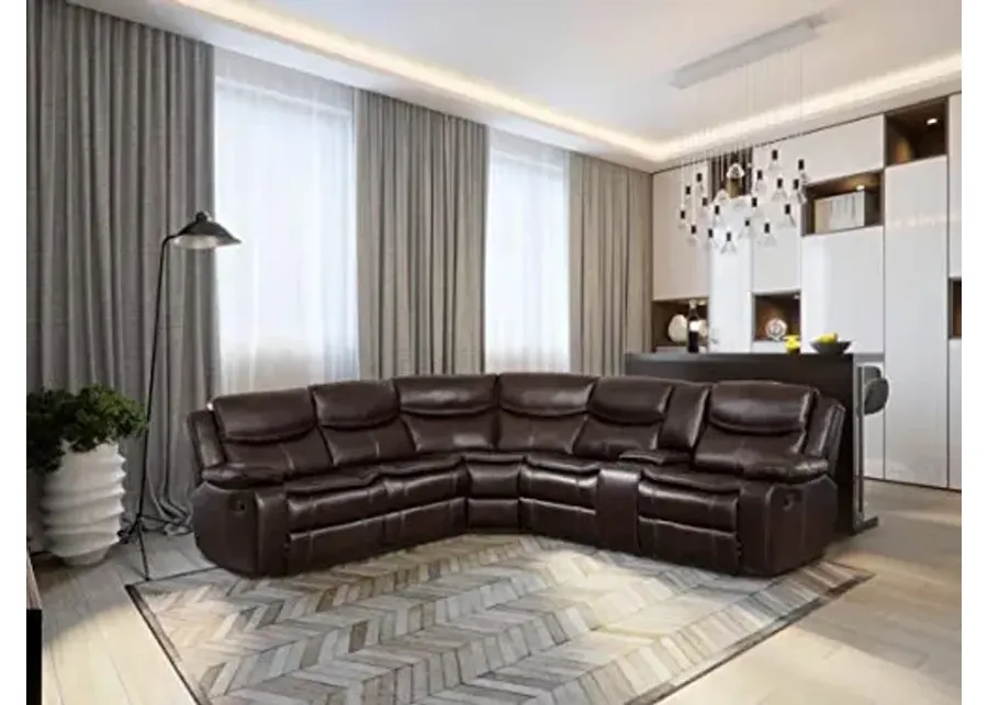 Lexicon Bay 3-Piece Manual Reclining Sectional Sofa, Dark Brown-Dark Brown