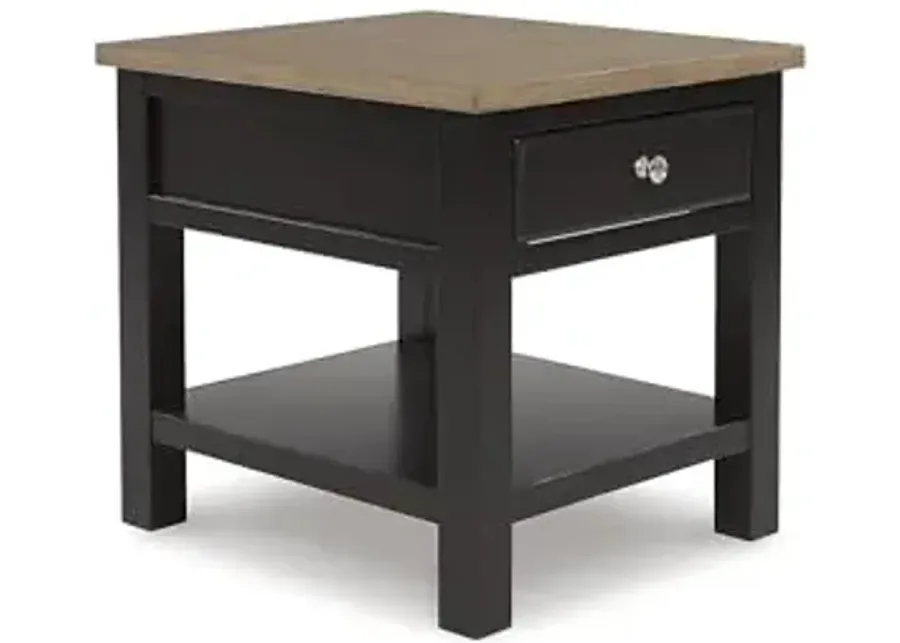 Signature Design by Ashley Drazmine Casual End Table with 1 Lower Shelf, Light Brown & Black-Light Brown & Black