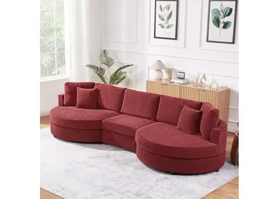 Christopher Knight Home Aekea 129" Upholstered Sofa Couch, Modern Curved 3-Seater Sofa with 2 Throw Pillows, Cozy Chenille Fabric Sectional Sofa Lounge Couch for Living Room Home Office, Red-129.1
