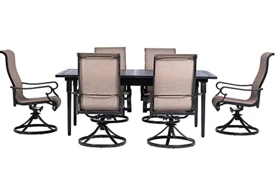 Hanover Brigantine 7-Piece Modern Outdoor Dining Set, 6 Sling Swivel Rocker Chairs, 40'' x 76'' Expandable Cast-Top Table, Weather, Rust, UV Resistant, Tan-Tan 1 68032-hanover-brigantine-7-piece-modern-outdoor-dining-set-6-sling-swivel-rocker-chairs-40-x-76-expandable-cast-top-table-weather-rust-uv-resistant-tan-tan-1.webp