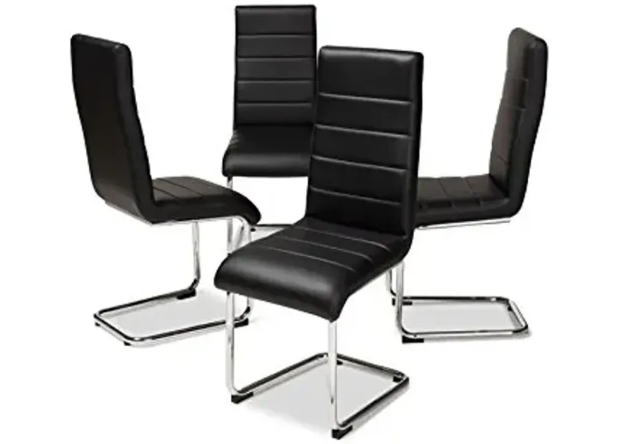Baxton Studio Marlys Modern and Contemporary Black Faux Leather Upholstered Dining Chair 4-Piece Set-Black