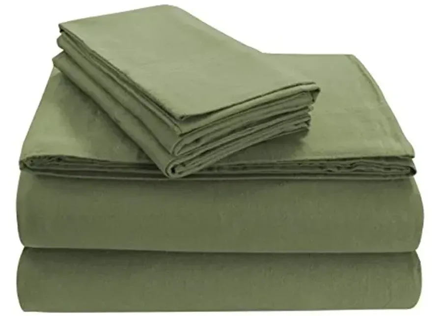 Tribeca Living Solid 5 oz Flannel Extra Deep Pocket Sheet Set, Full, Green-Green
