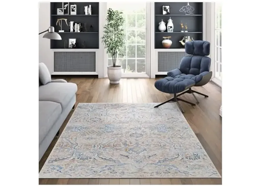 Couristan Couture Ballerine Area Rug, 2'7" x 12' Runner, Burnished Gold-Denim Blue-Burnished Gold