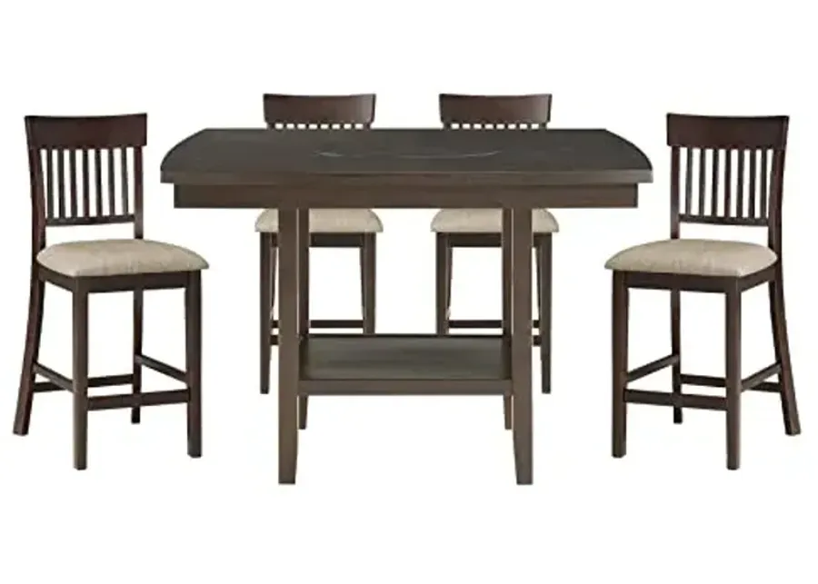 Lexicon Attis 5-Piece Counter Height Dining Set (Slat Back), Dark Brown-Dark Brown