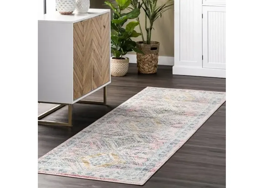nuLOOM Louise Tribal Diamond Runner Rug , 2' 8" x 8', Light Pink, Runner-32
