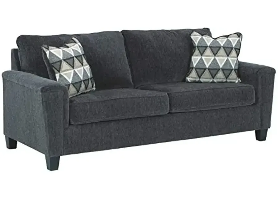 Signature Design by Ashley Abinger Chenille Contemporary Sofa with 2 Accent Pillows, Dark Gray-Grey