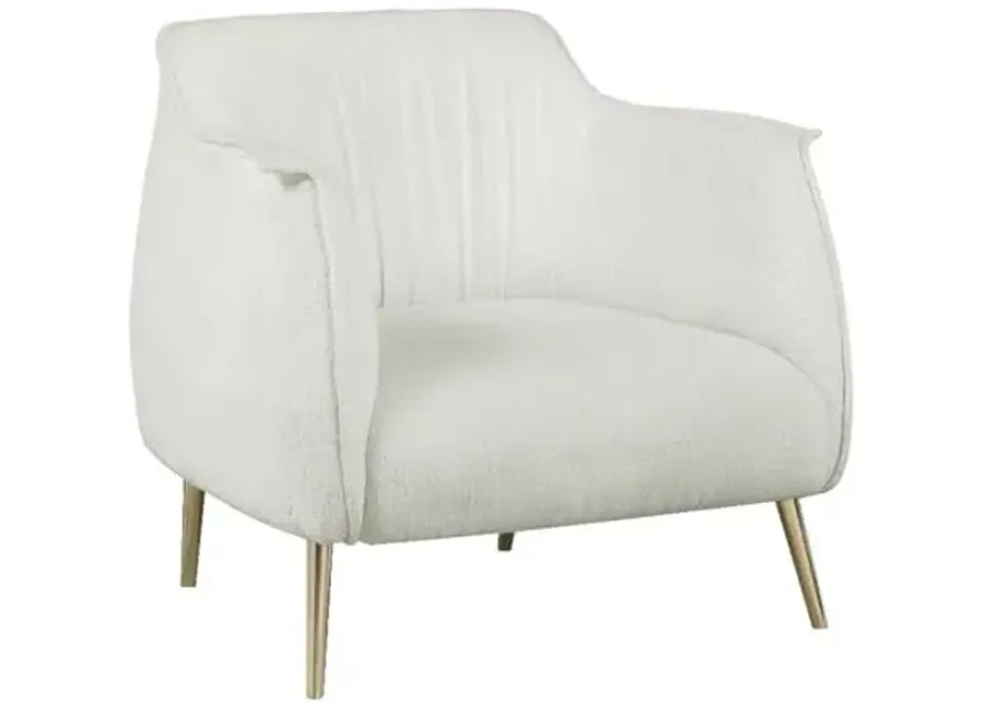 Lexicon Rachael Boucle Upholstery Accent Chair with Metal Legs in White Color-White