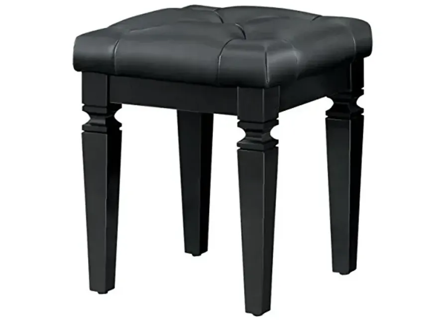 Homelegance Allura Cushion Crystal Tufted Vanity Stool With Turned Legs Bi-Cast Vinyl, Black-Black