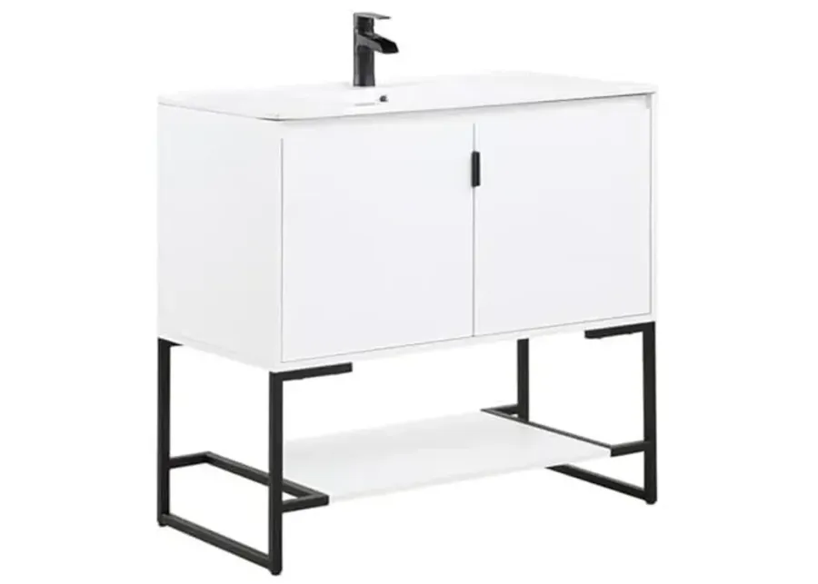 Manhattan Comfort Scarsdale Bathroom Vanity Sink with Storage a Compartment and Open Lower Shelf, 36 Inch, White-White
