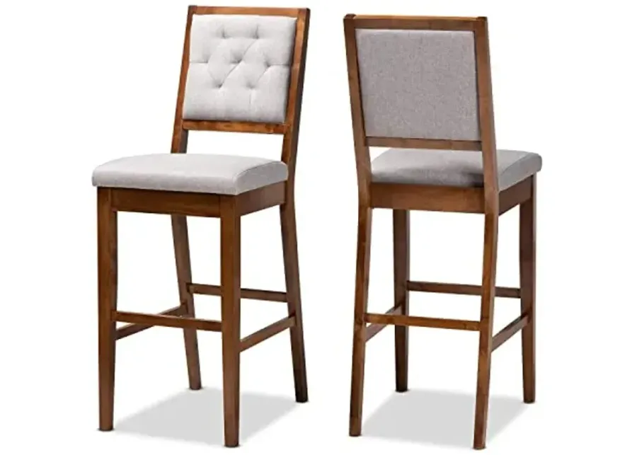 Baxton Studio Gideon Modern and Contemporary Grey Fabric Upholstered and Walnut Brown Finished Wood 2-Piece Bar Stool Set-Brown