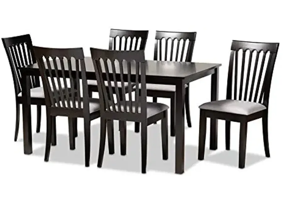 Baxton Studio Minette Dining Set - Gray Fabric Upholstered and Espresso Brown Finished Wood 7-Piece Set-Grey, Espresso Brown