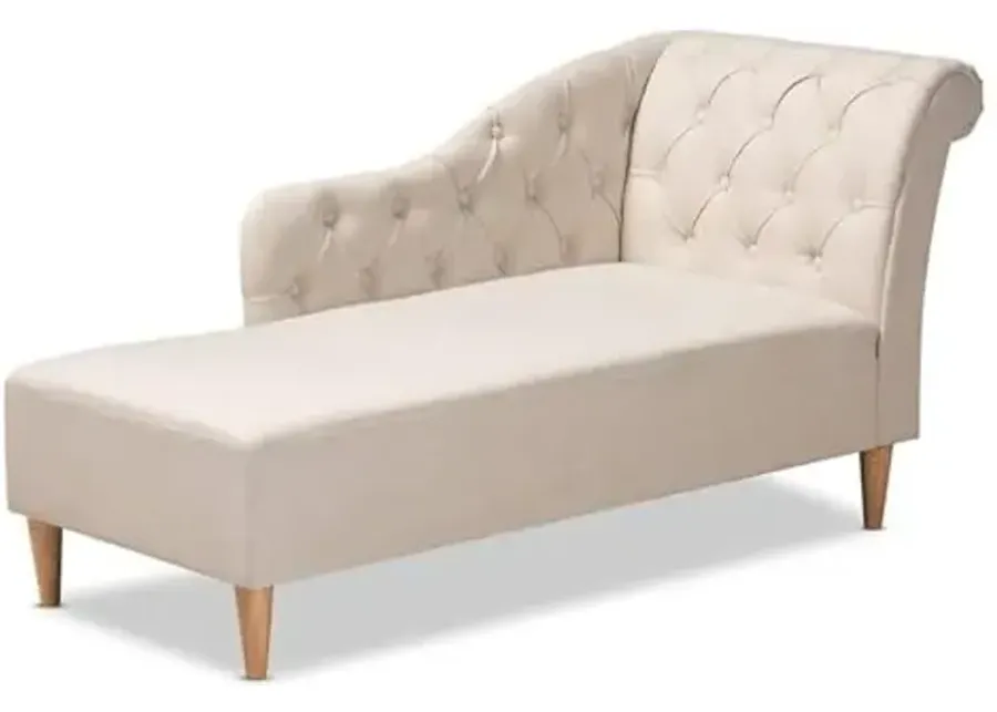 Baxton Studio Emeline Modern and Contemporary Beige Fabric Upholstered Oak Finished Chaise Lounge-Beige
