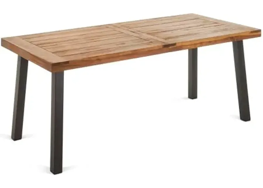 Christopher Knight Home Della Acacia Wood Dining Table, Teak Finish With Rustic Metal-Teak Finish With Rustic Metal