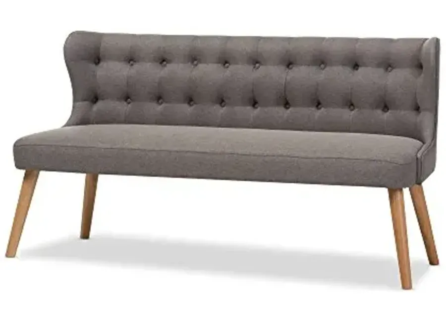 Baxton Studio Parisa Grey Fabric & Natural Wood Finishing 3 Seater Settee Bench, gray-Grey