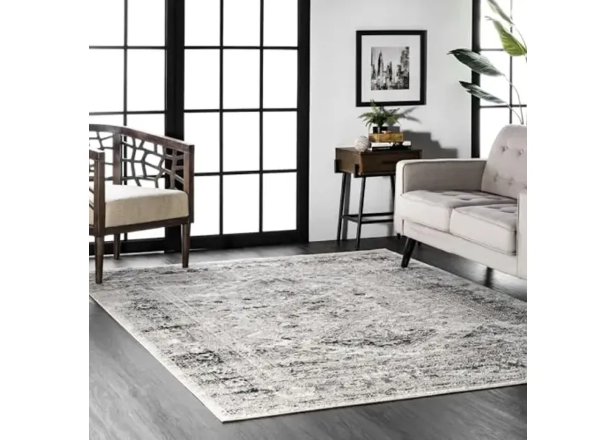 nuLOOM Madisson Vintage Faded Medallion Area Rug, 8x10, Silver-Silver