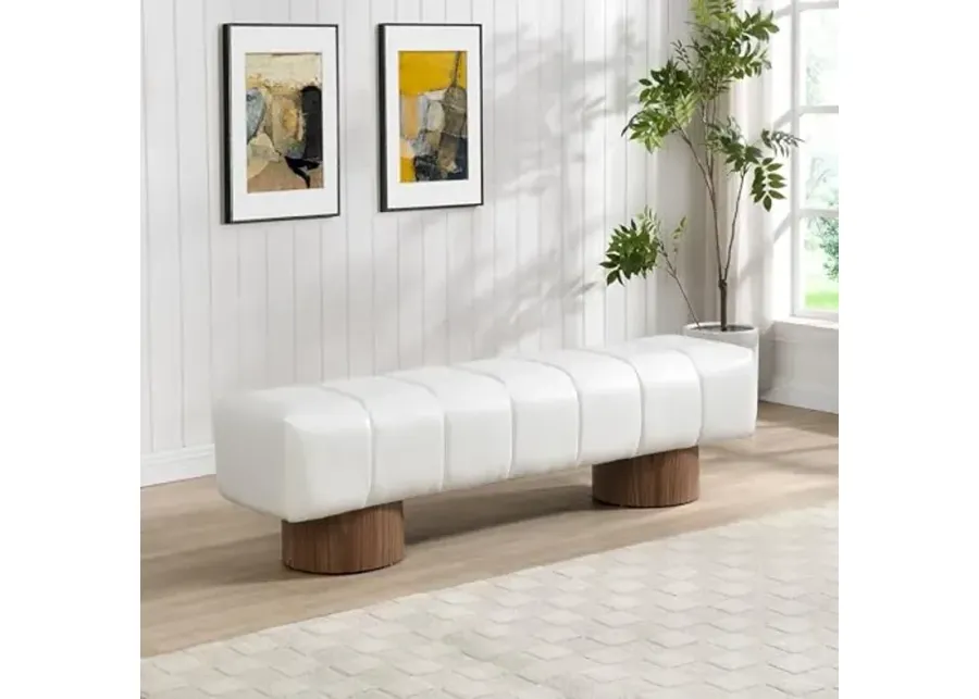Christopher Knight Home Manila 64" Faux Leather Dining Bench, Upholstery Ottoman Bench, Rectangular Dining Seat, 2 Seater Allow, Long Footstool for Living Room Dining Room, No Assembly Needed, White-White