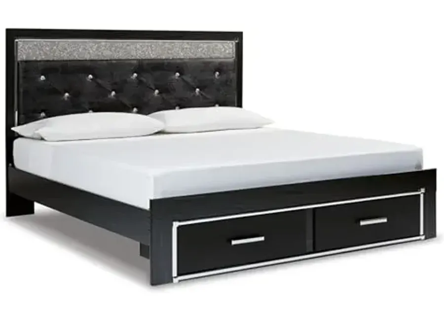 Signature Design by Ashley Kaydell Glam Adjustable Tufted King Upholstered Panel Storage Platform Bed with LED Lights and 2 Drawers, Foundation or Box Spring Not Needed, Black & Chrome-Black & Chrome