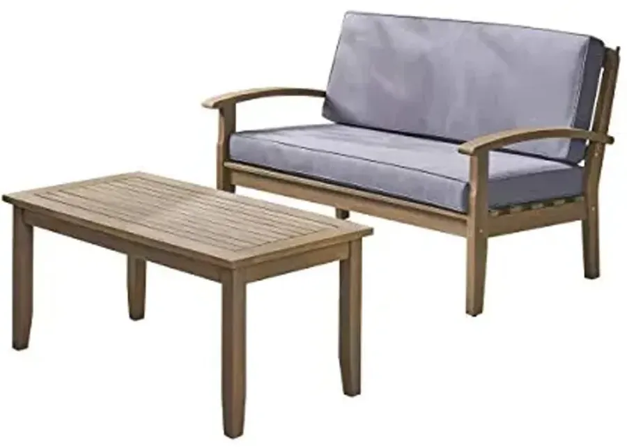 Christopher Knight Home 305896 Keanu Outdoor Acacia Wood Loveseat and Coffee Table, 32.50" D x 51.00" W x 31.25" H, Gray/Dark Gray-Gray, Dark Gray