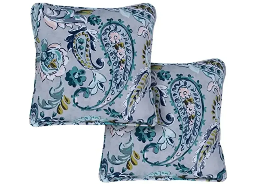 Hanover Paisley Indoor/Outdoor Throw Pillow, Decorative, Set of 2, Grey/Blue-Grey, Blue