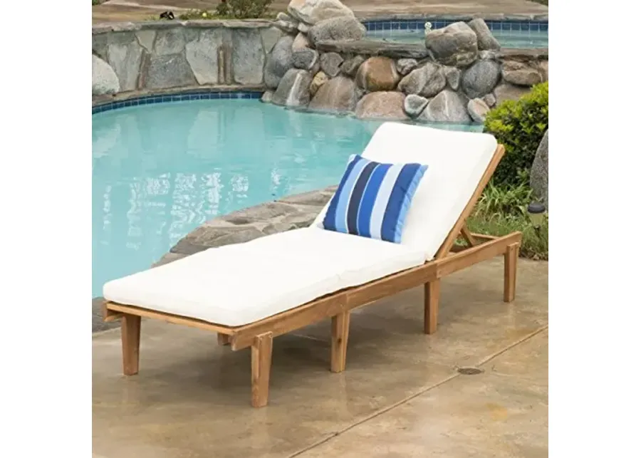 Christopher Knight Home Ariana Acacia Wood Chaise Lounge with Cushion, Teak Finish-Teak Finish