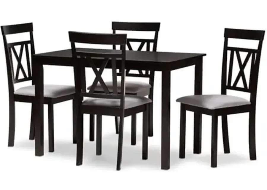 Baxton Studio Rosie Modern and Contemporary Fabric Upholstered 5-Piece Dining Set-Brown