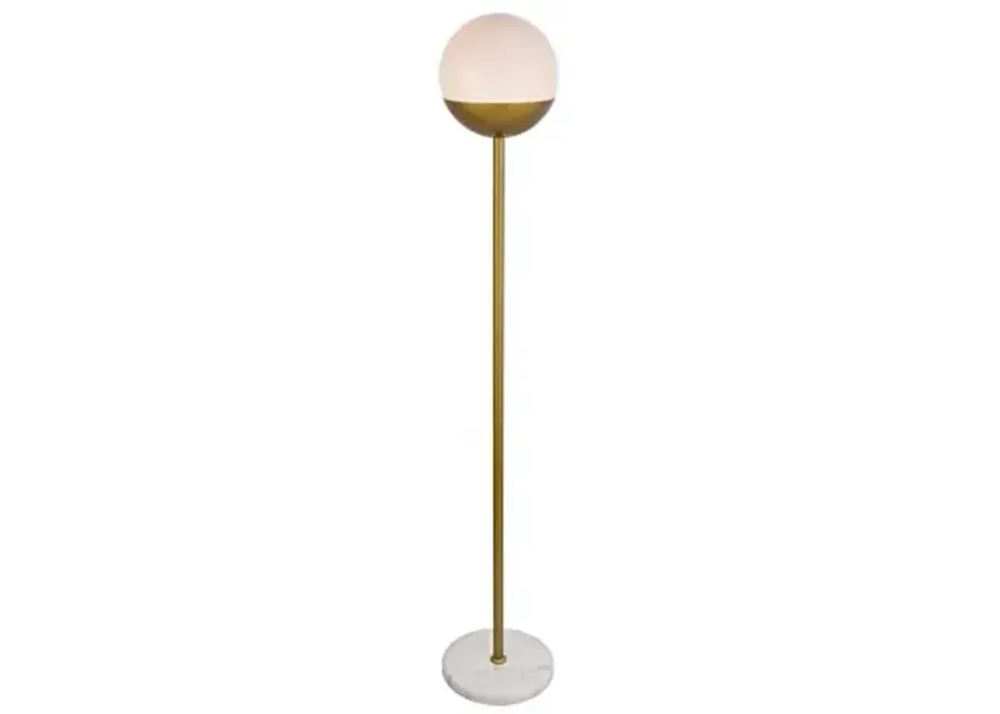 Living District Eclipse 1 Light Brass Floor Lamp with Frosted White Glass-White, Brass
