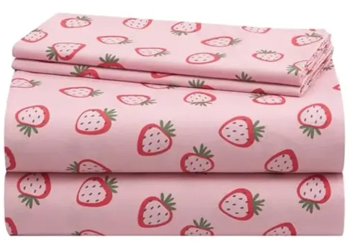 Urban Lifestyle 4 Piece Sheet Set, Including Top Sheet, Fitted Sheet and 2 Pillow Cases, Pink Strawberry, Queen