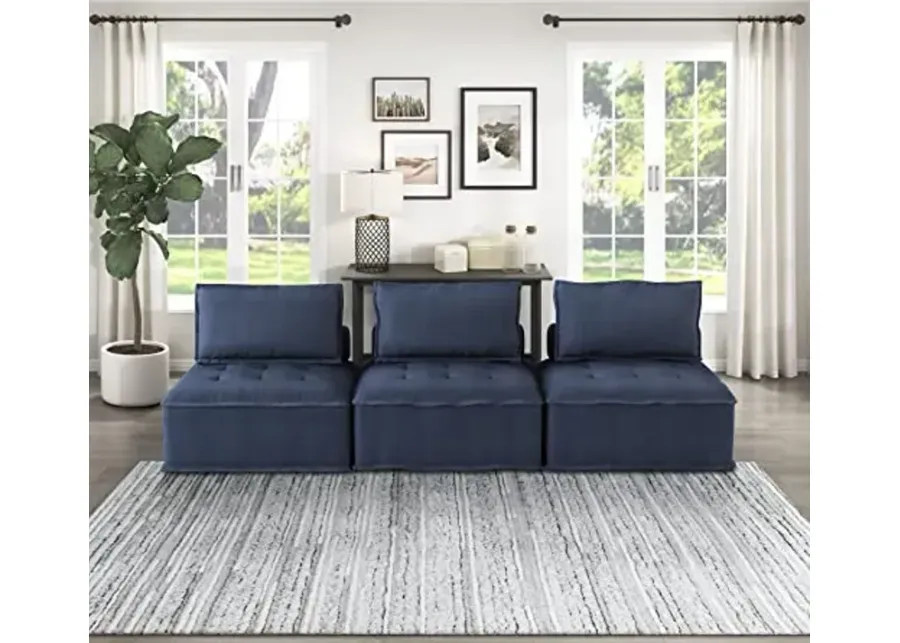 Lexicon Kingmont Fabric Modular Sectional Sofa, 3-Seater, Blue-Blue