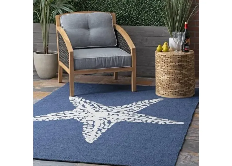 NuLOOM Hand Hooked Marine Indoor/ Outdoor Runner Rug, 2' 6" x 6', Navy-Navy