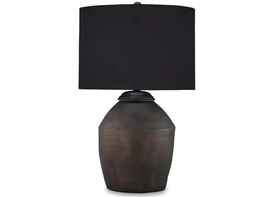 Signature Design by Ashley Naareman Mid Century Modern Terra Cotta Table Lamp with 3-Way Switch, Black-Black