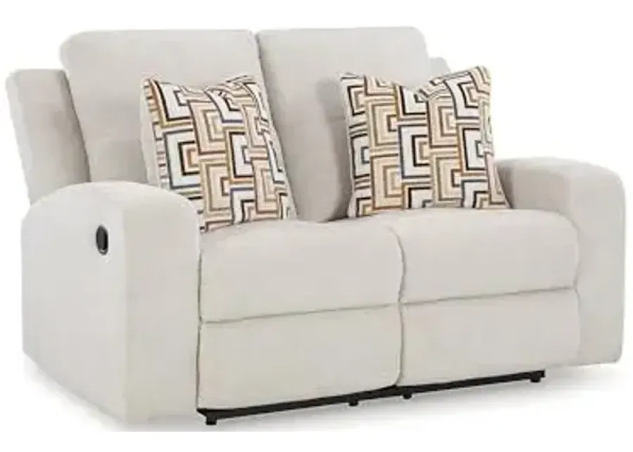 Signature Design by Ashley Danum Modern Tufted Manual Reclining Loveseat with 2 Accent Pillows, Beige-Beige